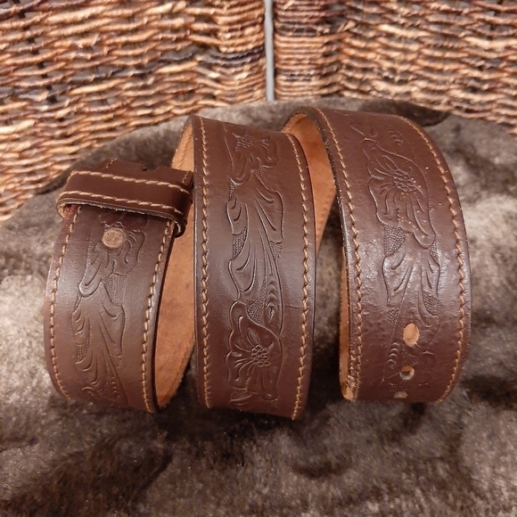 Chambers Belt Co. Top Grain Steer Hide Leather Belt 38 Tooled Floral Belt Boho main image 13